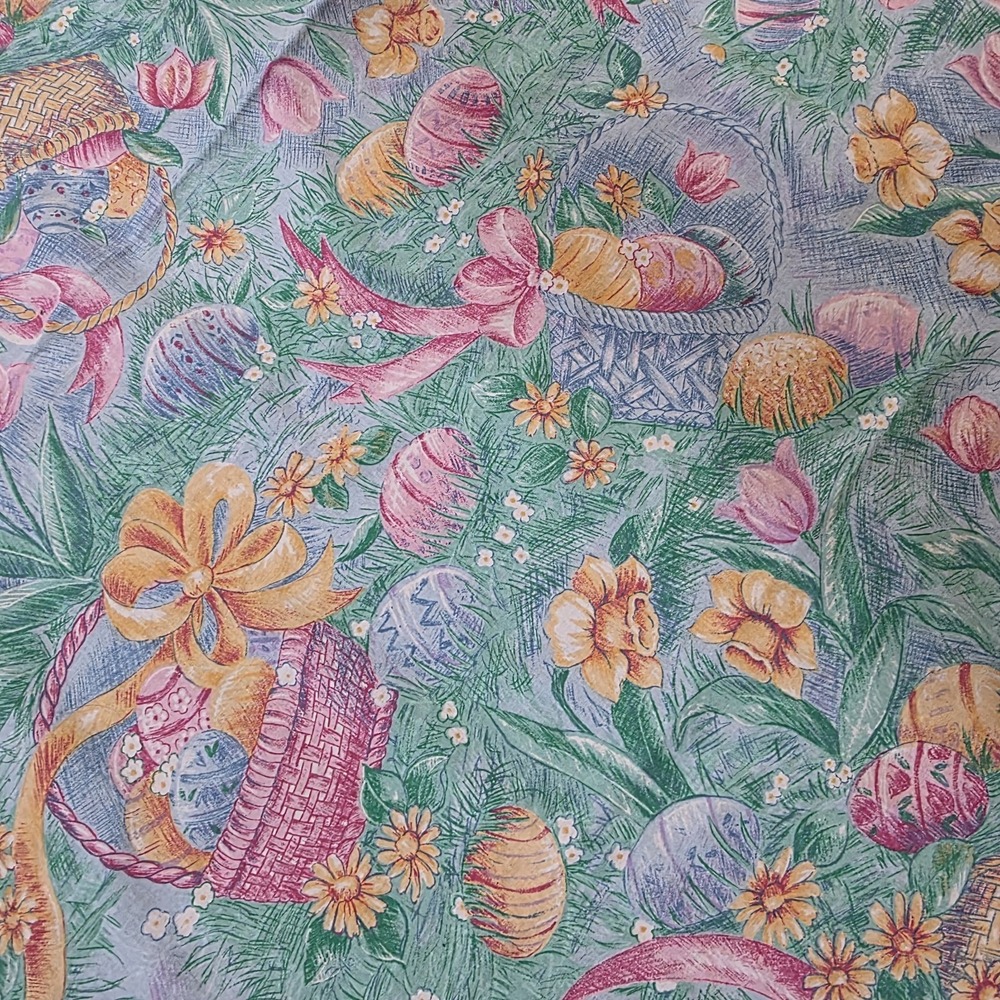 Vintage Pastel Easter Eggs Basket Tablecloth Flower Square 59" Large